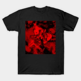 Horses and surreal mist in red and black T-Shirt